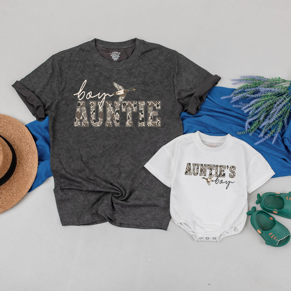 Auntie and Nephew Matching Shirts with Flying Duck Graphic Baby Outfit Gift Set for Boys Duck Hunting Theme Baby Shower or Birthday Gift