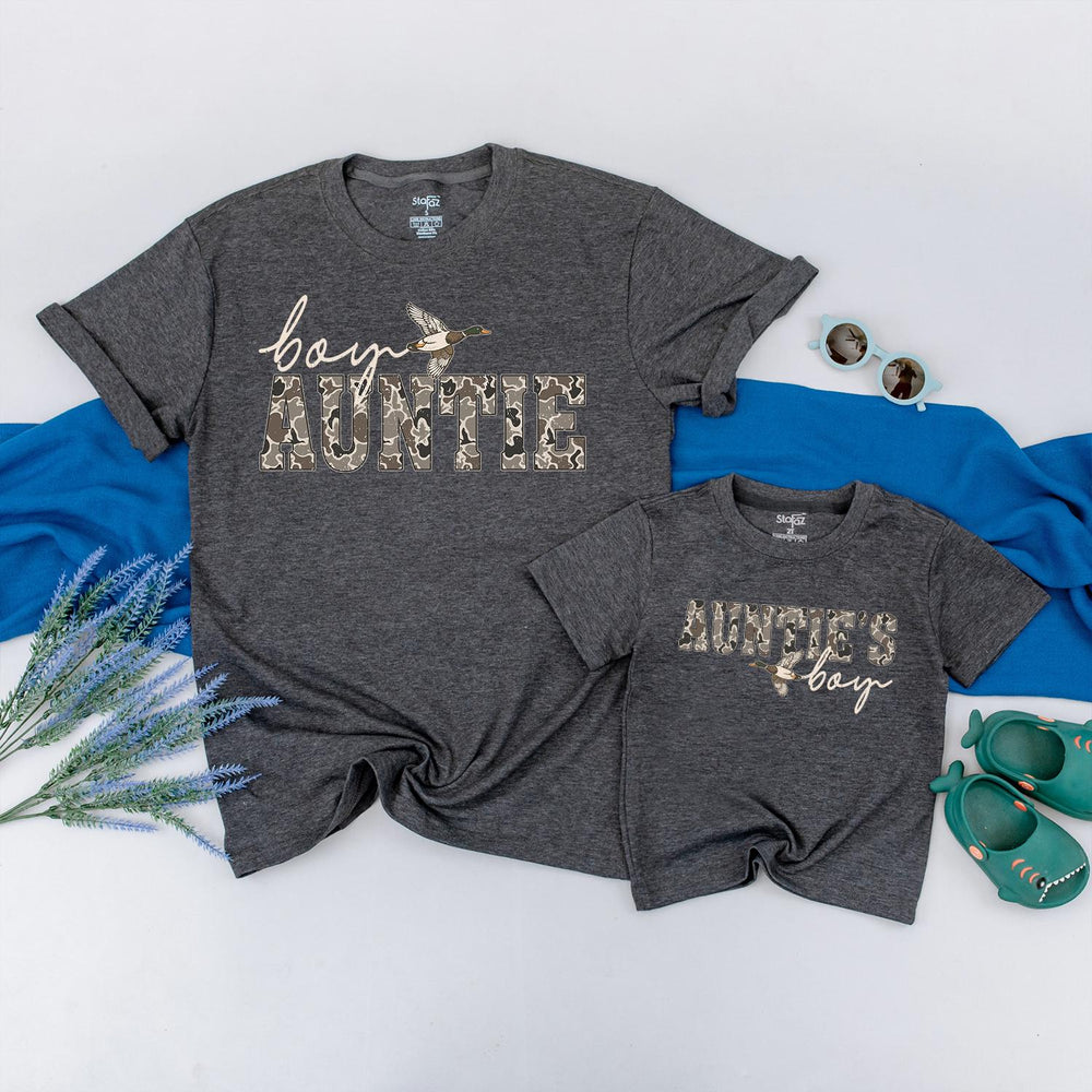 Auntie and Nephew Matching Shirts with Flying Duck Graphic Baby Outfit Gift Set for Boys Duck Hunting Theme Baby Shower or Birthday Gift