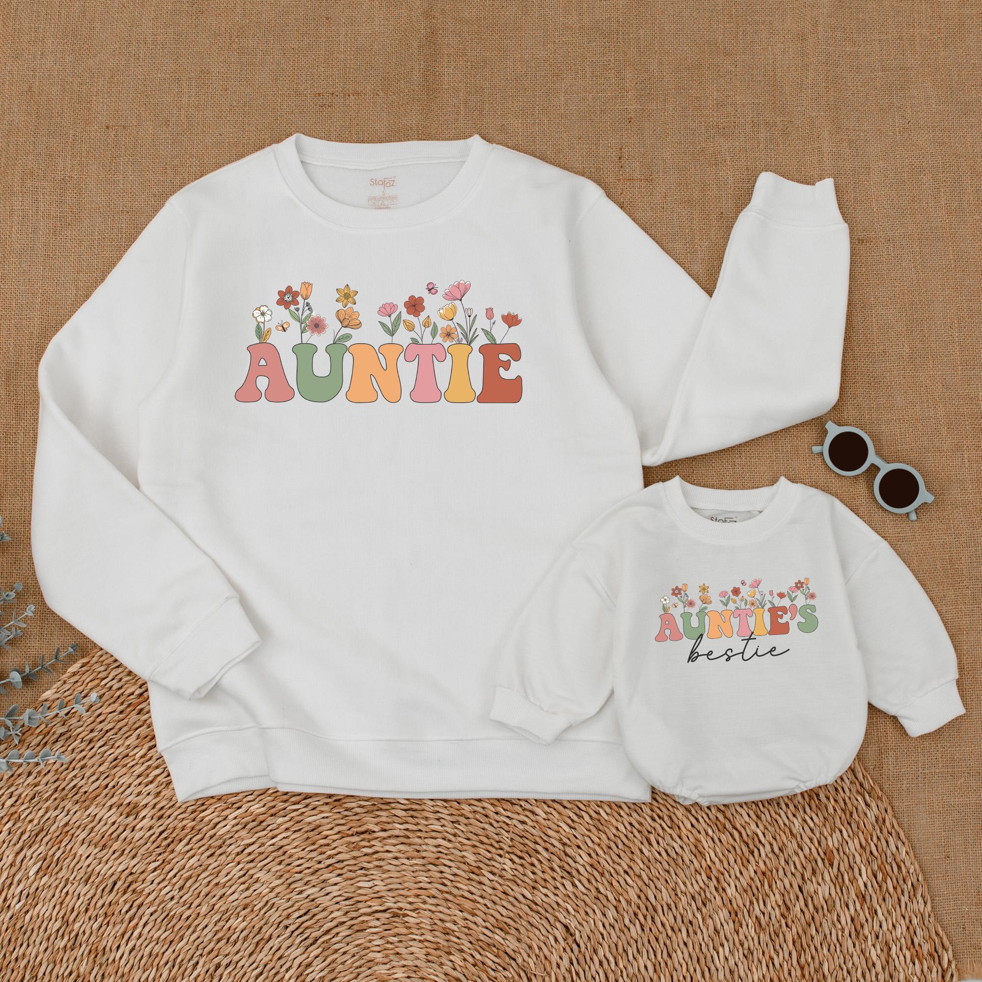 Auntie Wildflower Sweatshirts with Colorful Letters Matching Aunt Niece Custom Gifts Soft Cotton Vibrant Floral Design Family Outfit