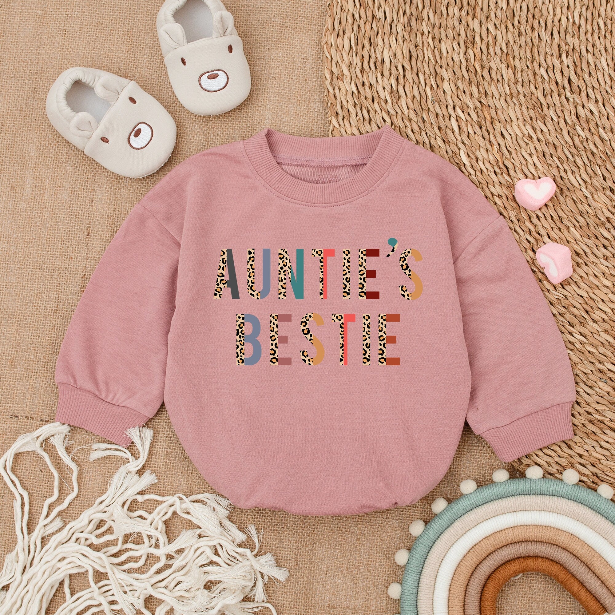 Auntie's Bestie Baby Romper Leopard Stripes Teal Orange Newborn Gift Soft Cotton Modern Vibrant Outfit for Birthday or Casual Wear