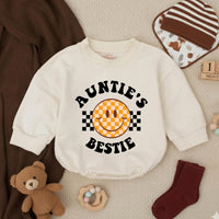 Auntie's Bestie Baby Romper with Retro Smiley Face, Long Sleeve Cotton Outfit for Newborns and Infants, Cute Gift for Baby Showers or Birthdays