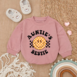 Auntie's Bestie Baby Romper with Retro Smiley Face, Long Sleeve Cotton Outfit for Newborns and Infants, Cute Gift for Baby Showers or Birthdays