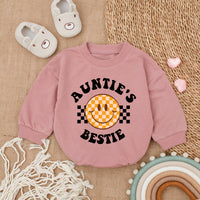 Auntie's Bestie Baby Romper with Retro Smiley Face, Long Sleeve Cotton Outfit for Newborns and Infants, Cute Gift for Baby Showers or Birthdays