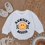 Auntie's Bestie Baby Romper with Retro Smiley Face, Long Sleeve Cotton Outfit for Newborns and Infants, Cute Gift for Baby Showers or Birthdays