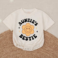 Auntie’s Bestie Baby Romper with Retro Smiley Flower Preppy Design, Soft Cotton Outfit for Baby Girl, Cute Auntie Gift Birthday Clothes