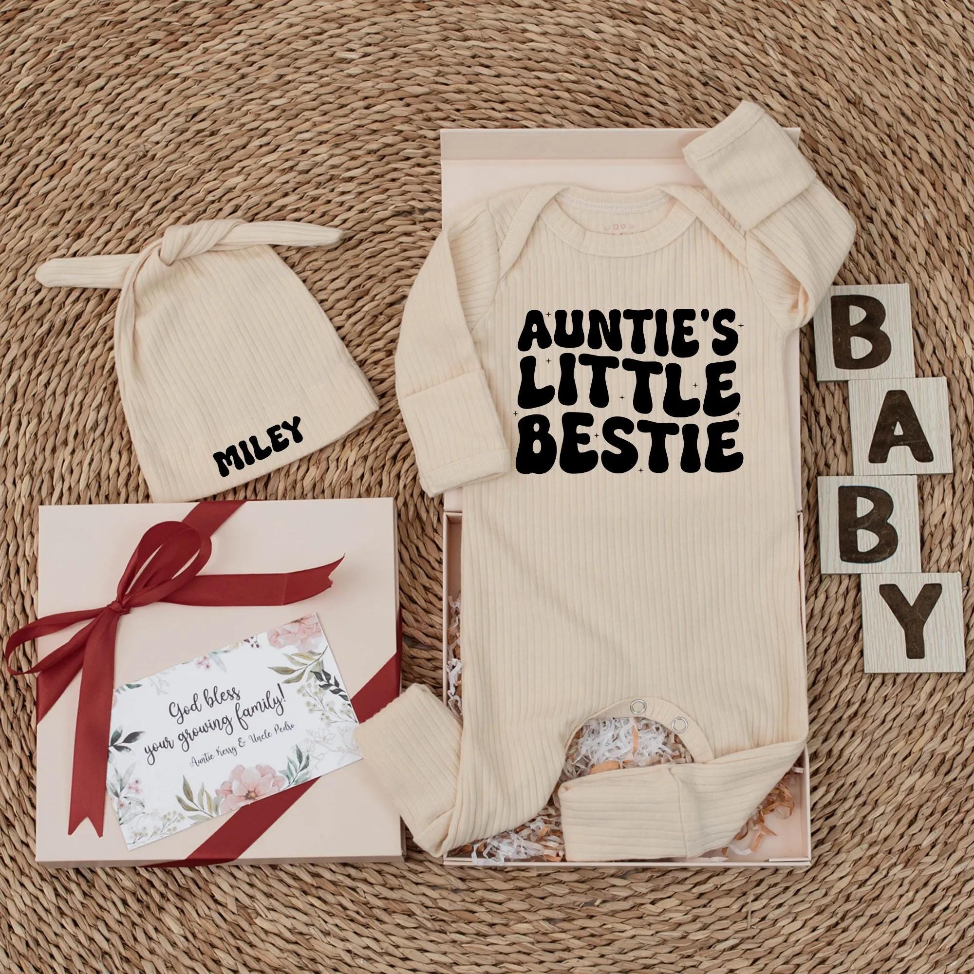 Auntie's Little Bestie Baby Bodysuit Cute Outfit for Newborns Fun Gift from Aunt Personalized Customizable Soft Cotton Clothing
