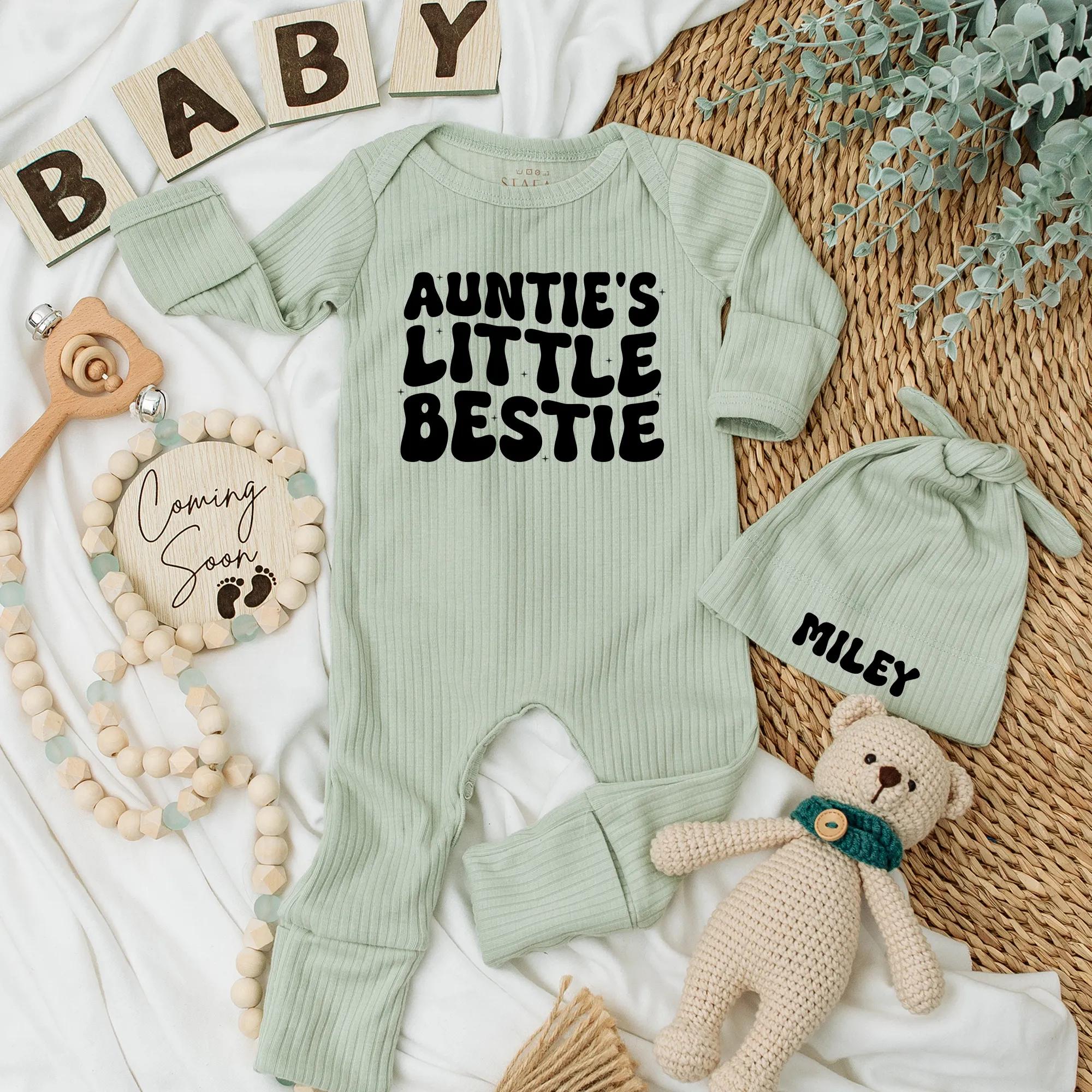 Auntie's Little Bestie Baby Bodysuit Cute Outfit for Newborns Fun Gift from Aunt Personalized Customizable Soft Cotton Clothing