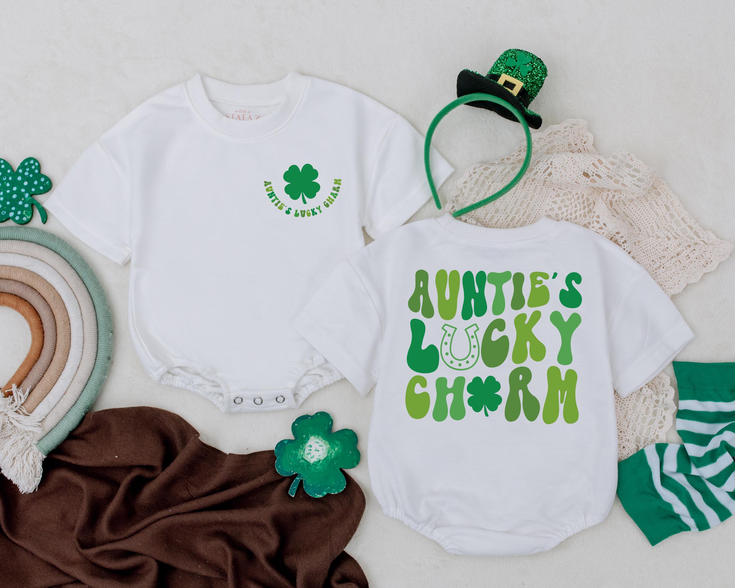 Auntie's Lucky Charm Baby Romper My First St. Patrick's Day Outfit Cute Infant Bodysuit Gift for Boys Girls from Favorite Aunt