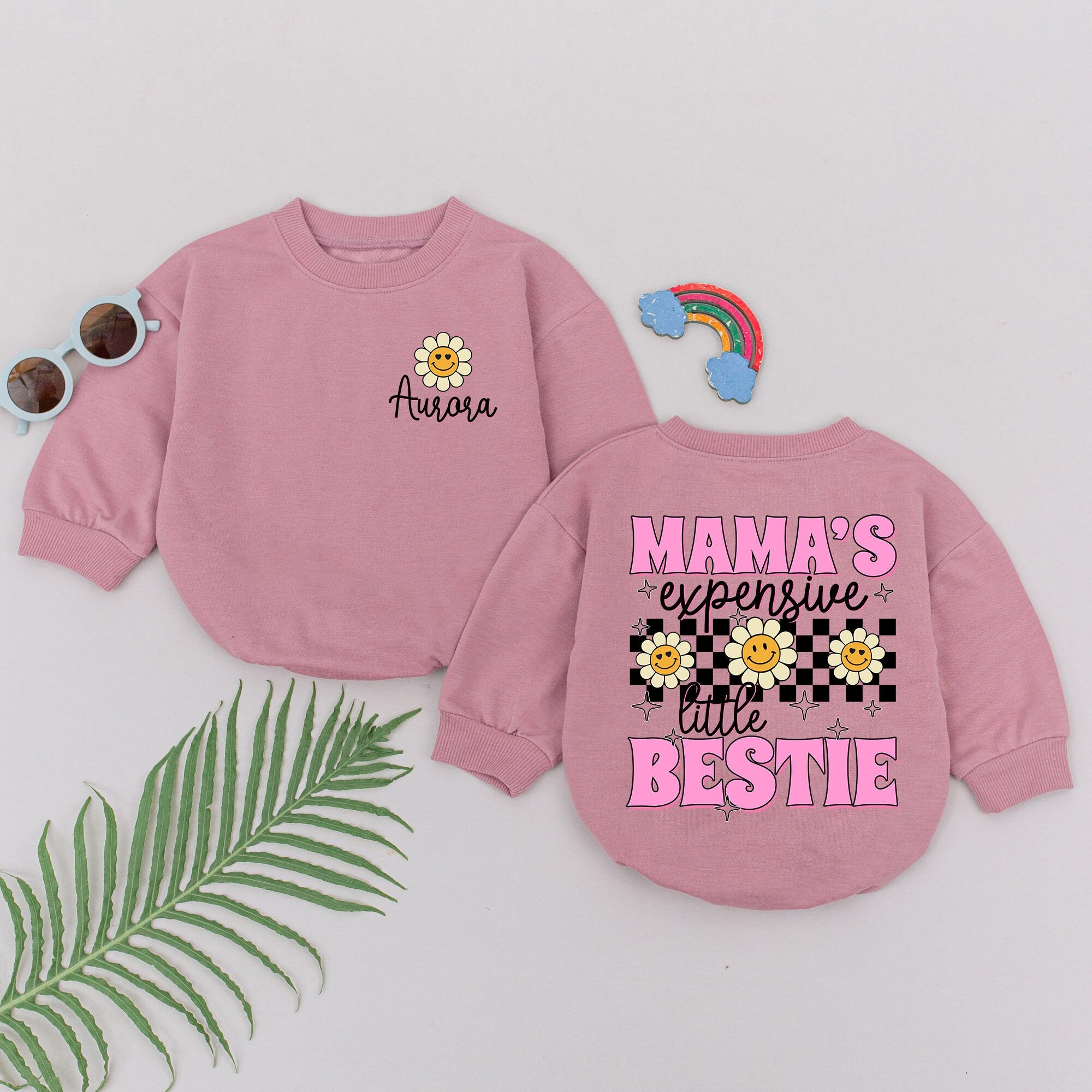 Aurora Personalized Baby Girl Romper with Daisy Design Mama's Bestie Gift Newborn Infant Outfit Mother's Day Baby Shower Present