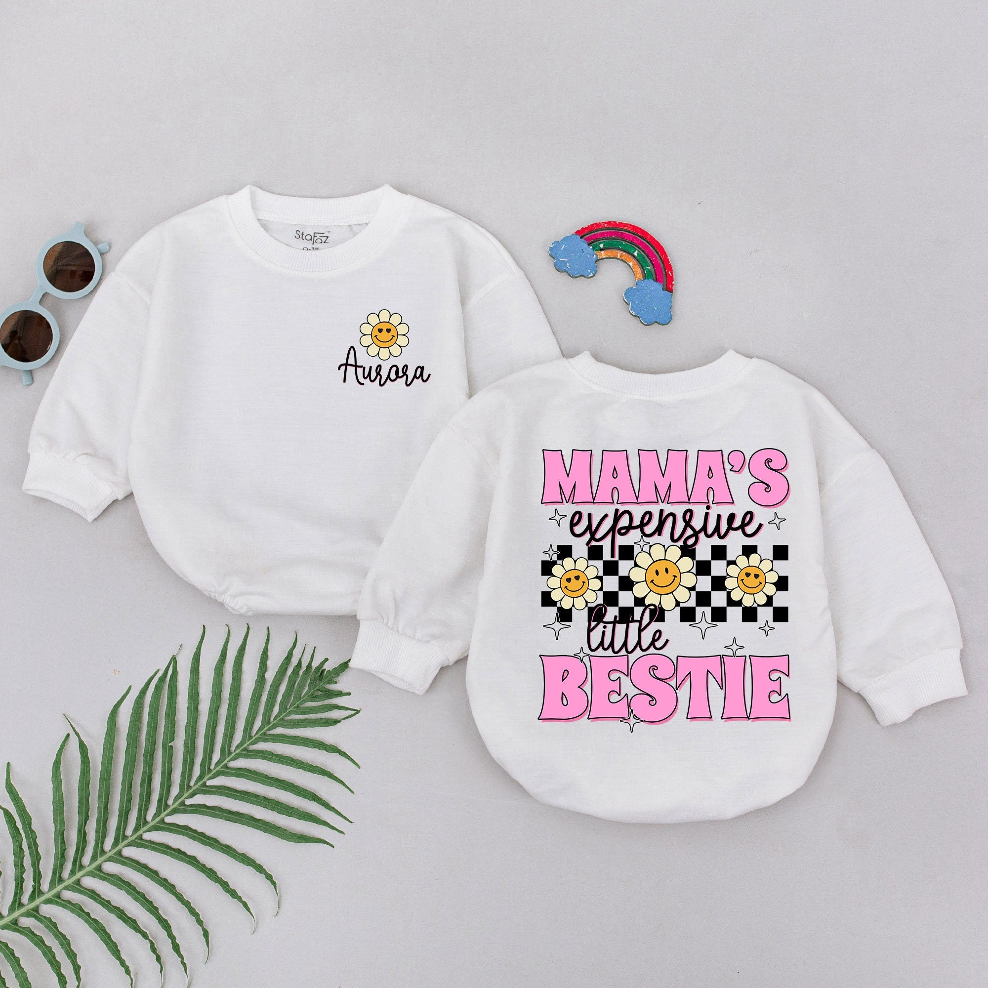 Aurora Personalized Baby Girl Romper with Daisy Design Mama's Bestie Gift Newborn Infant Outfit Mother's Day Baby Shower Present