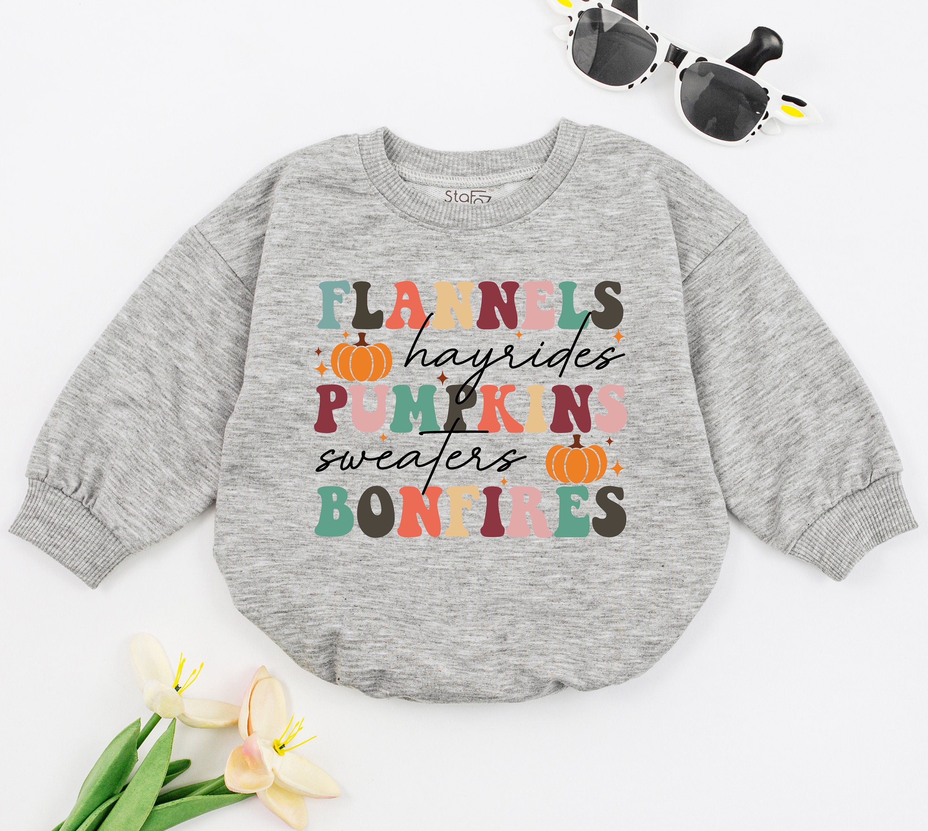 Autumn Girl's Romper with Pumpkins Hayrides Bonfires Fall Long Sleeve Baby Outfit Cozy Gift for Baby Shower or Birthday