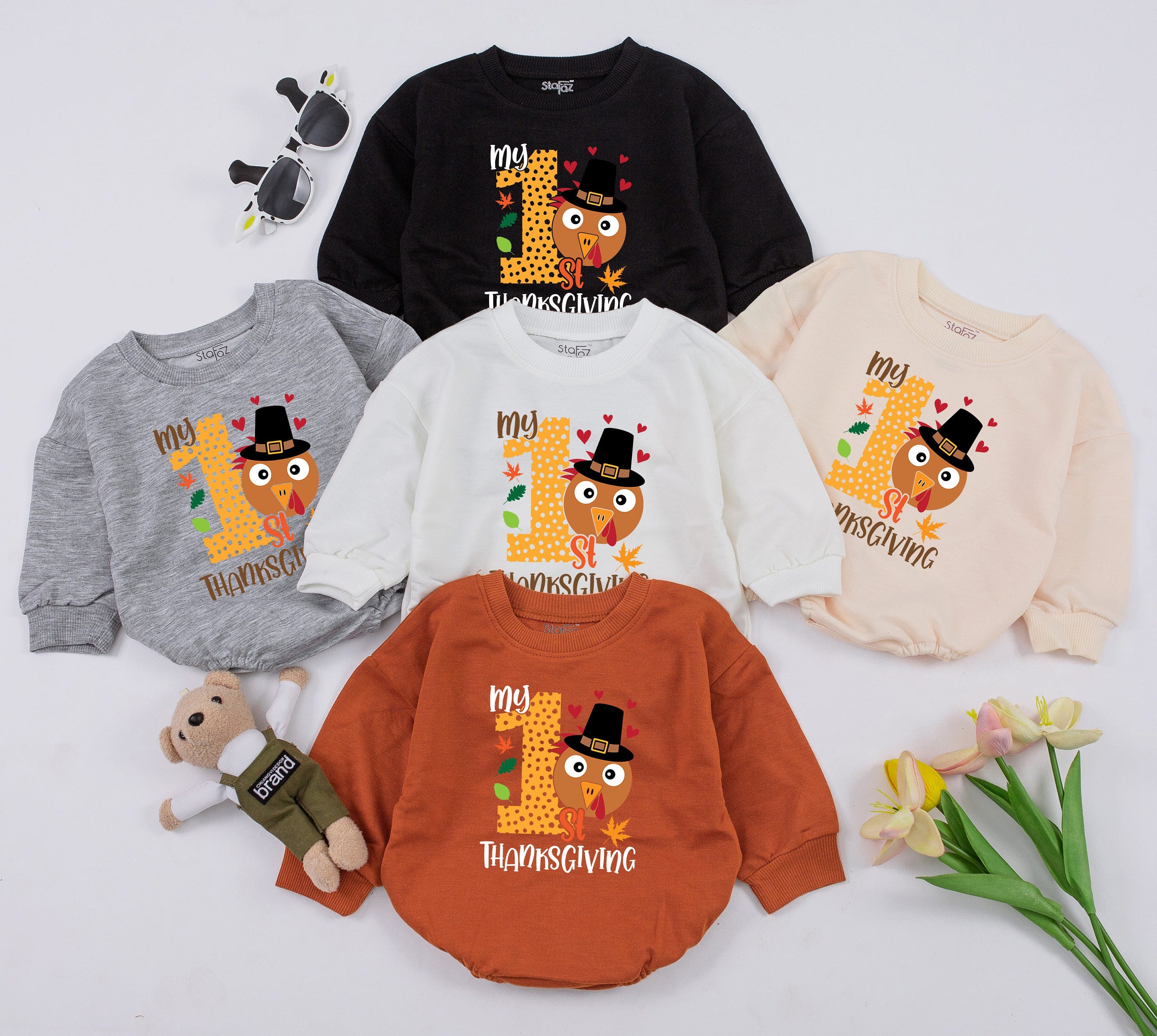 Baby Boy 1st Thanksgiving Outfit Cartoon Turkey Romper Autumn Leaves Pilgrim Hat Bodysuit Comfy Holiday Celebration First Turkey Day
