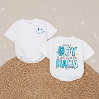 Baby Boy Coming Home Outfit with 'Just A Boy In Love With His Mama' Quote, Soft Cotton Bodysuit, Matching Family Look, Perfect for Newborns