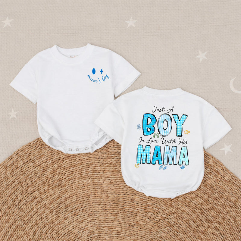 Baby Boy Coming Home Outfit with 'Just A Boy In Love With His Mama' Quote, Soft Cotton Bodysuit, Matching Family Look, Perfect for Newborns