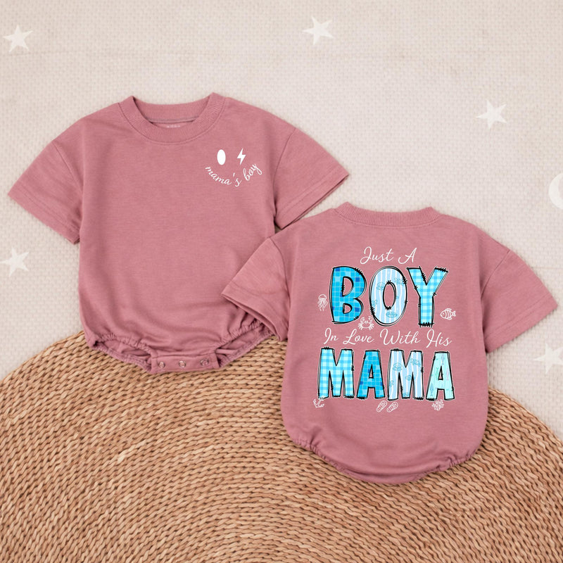 Baby Boy Coming Home Outfit with 'Just A Boy In Love With His Mama' Quote, Soft Cotton Bodysuit, Matching Family Look, Perfect for Newborns
