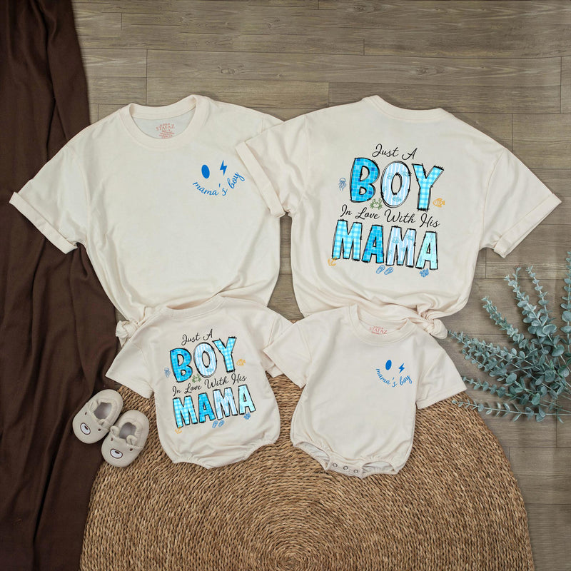 Baby Boy Coming Home Outfit with 'Just A Boy In Love With His Mama' Quote, Soft Cotton Bodysuit, Matching Family Look, Perfect for Newborns