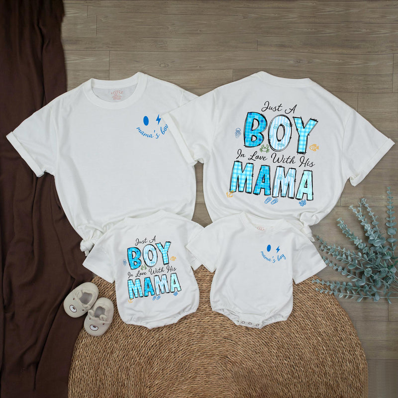 Baby Boy Coming Home Outfit with 'Just A Boy In Love With His Mama' Quote, Soft Cotton Bodysuit, Matching Family Look, Perfect for Newborns