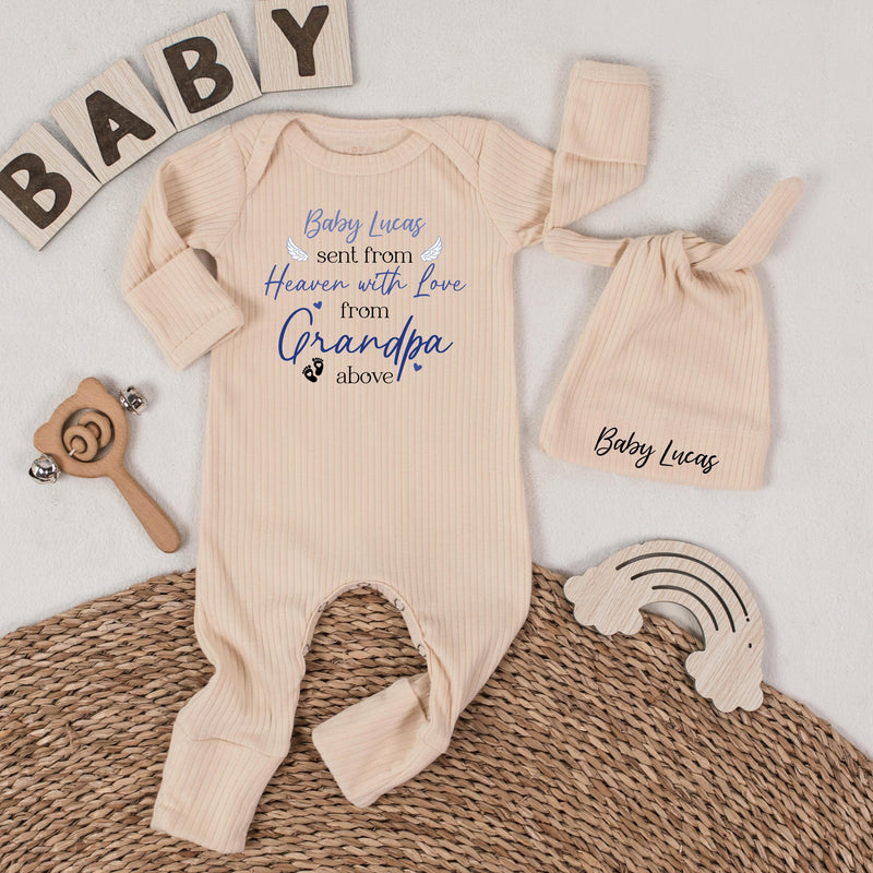 Baby Boy Memorial Bodysuit with Angel Wings Sentimental Outfit Personalized with Name Grandpa in Heaven Design Newborn Gift