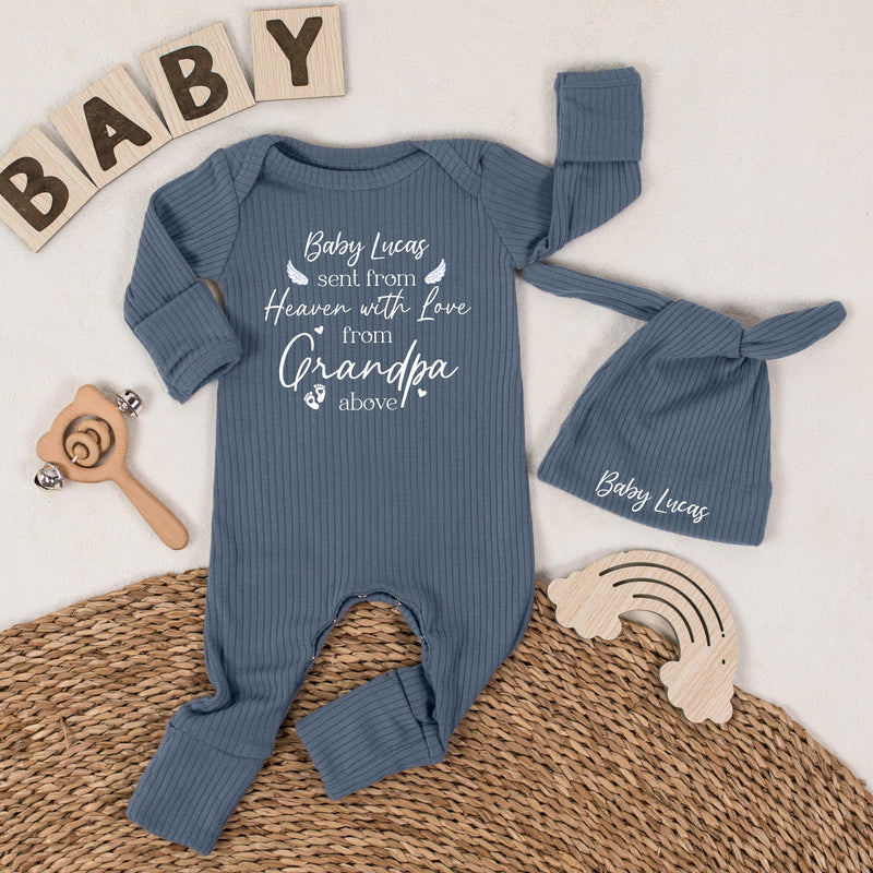 Baby Boy Memorial Bodysuit with Angel Wings Sentimental Outfit Personalized with Name Grandpa in Heaven Design Newborn Gift