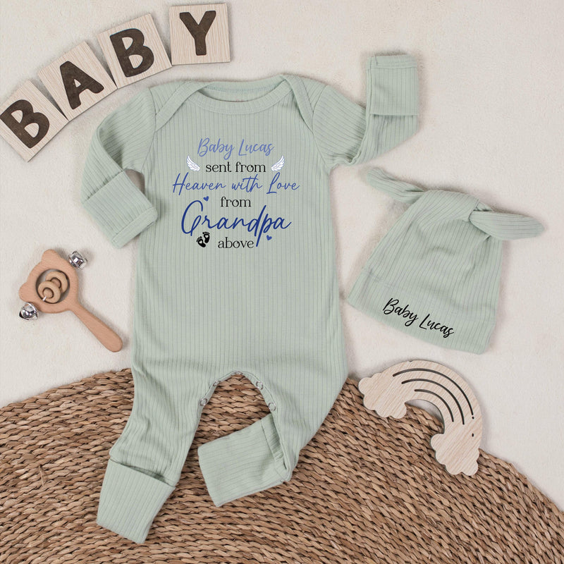 Baby Boy Memorial Bodysuit with Angel Wings Sentimental Outfit Personalized with Name Grandpa in Heaven Design Newborn Gift