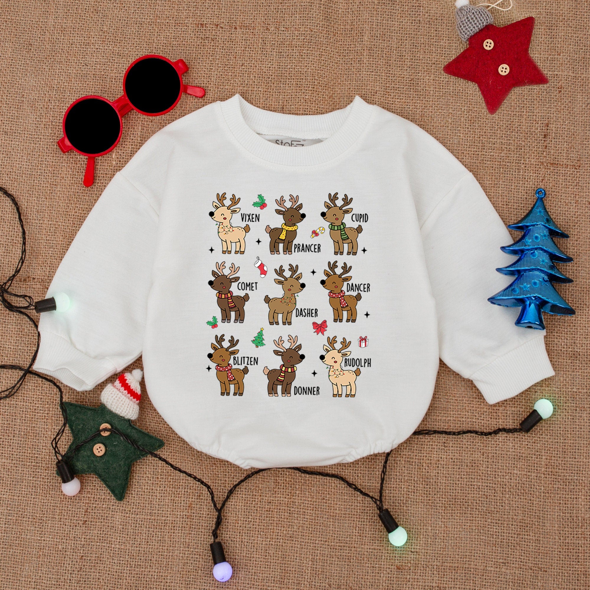 Baby Christmas Reindeer Bubble Romper Festive Rudolph Outfit Soft Cotton Holiday Clothes Toddler Infant Boy Girl Whimsical Antler Design
