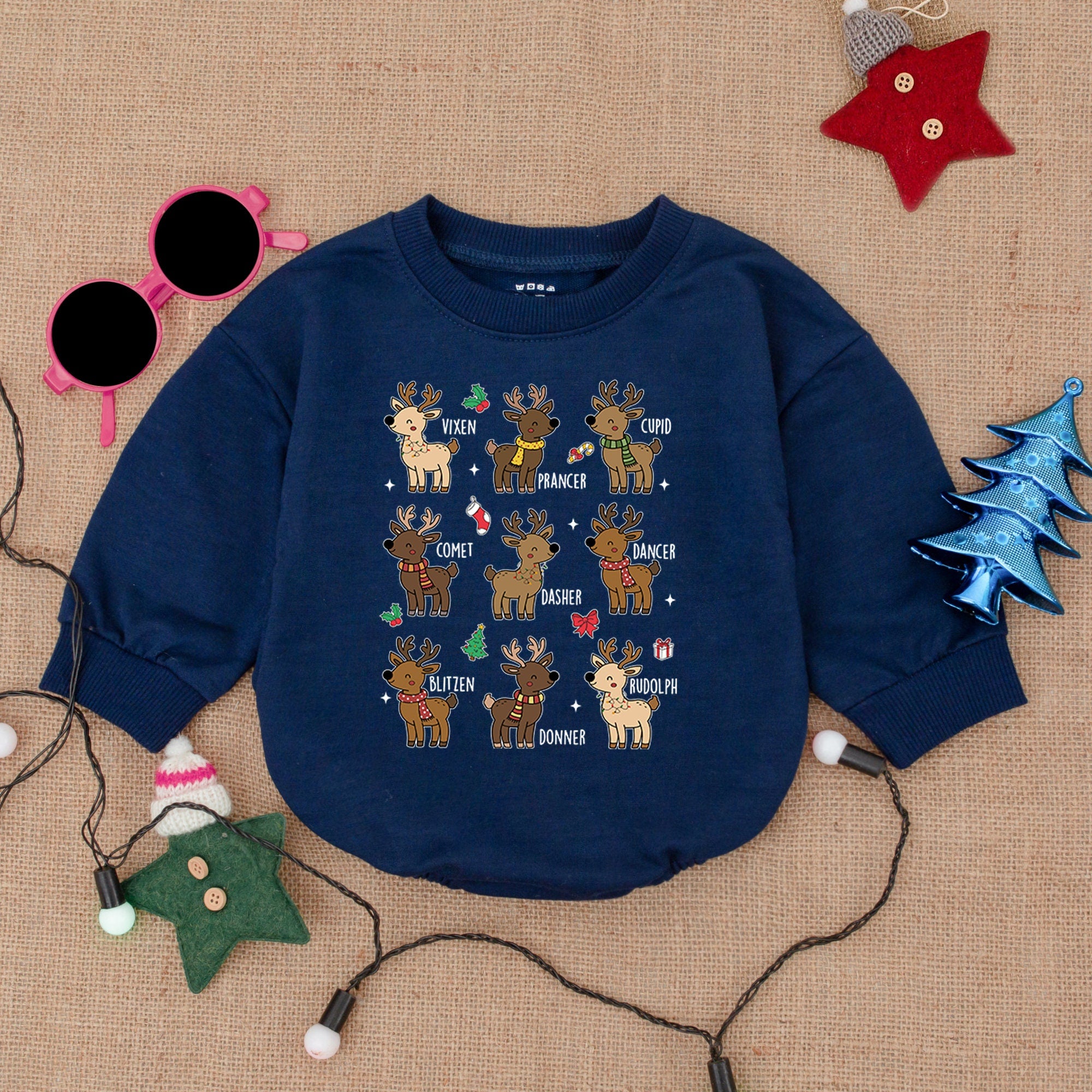 Baby Christmas Reindeer Bubble Romper Festive Rudolph Outfit Soft Cotton Holiday Clothes Toddler Infant Boy Girl Whimsical Antler Design