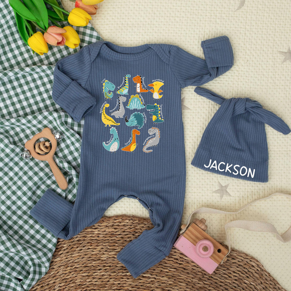 Baby Dinosaurs Bodysuit with Cute T-Rex and Cartoon Dino Design, Soft Cotton Infant Outfit, Custom Baby Shower Gift or Newborn Announcement