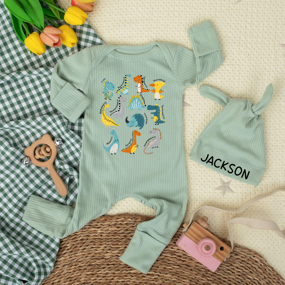 Baby Dinosaurs Bodysuit with Cute T-Rex and Cartoon Dino Design, Soft Cotton Infant Outfit, Custom Baby Shower Gift or Newborn Announcement