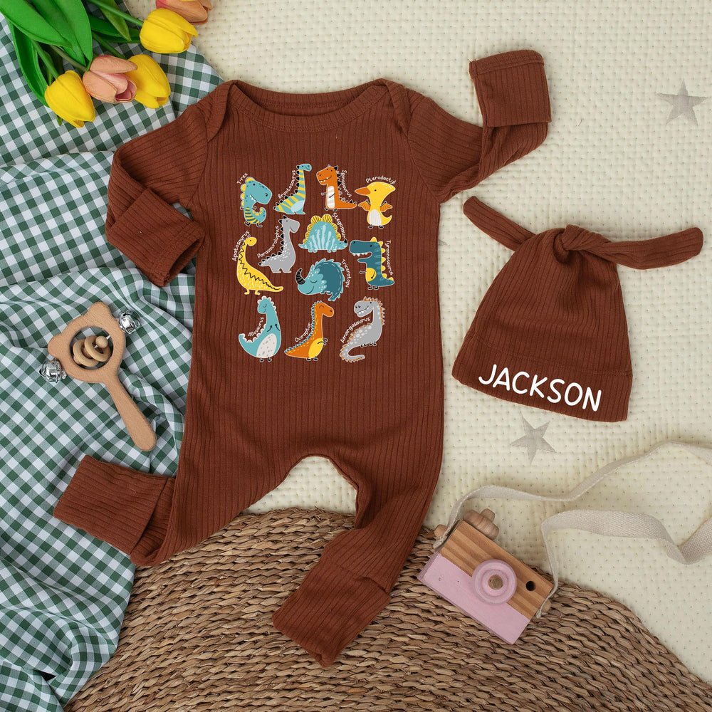 Baby Dinosaurs Bodysuit with Cute T-Rex and Cartoon Dino Design, Soft Cotton Infant Outfit, Custom Baby Shower Gift or Newborn Announcement