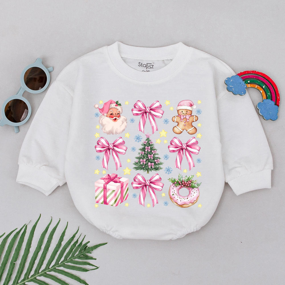 Baby Girl Christmas Romper with Pink Santa and Bow Holiday Outfit for Newborns 1st Christmas Infant Gift Cute Baby Shower Keepsake