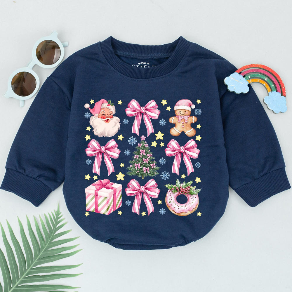 Baby Girl Christmas Romper with Pink Santa and Bow Holiday Outfit for Newborns 1st Christmas Infant Gift Cute Baby Shower Keepsake