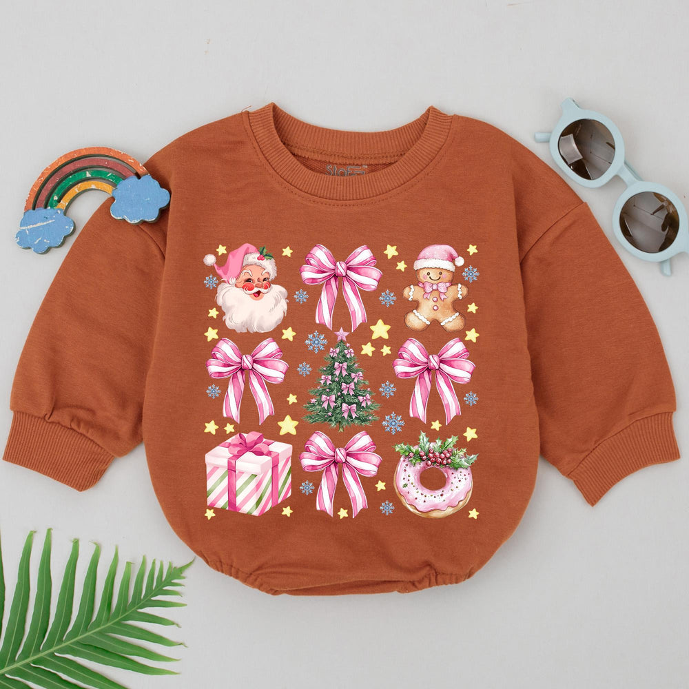 Baby Girl Christmas Romper with Pink Santa and Bow Holiday Outfit for Newborns 1st Christmas Infant Gift Cute Baby Shower Keepsake