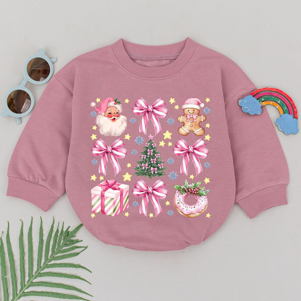Baby Girl Christmas Romper with Pink Santa and Bow Holiday Outfit for Newborns 1st Christmas Infant Gift Cute Baby Shower Keepsake