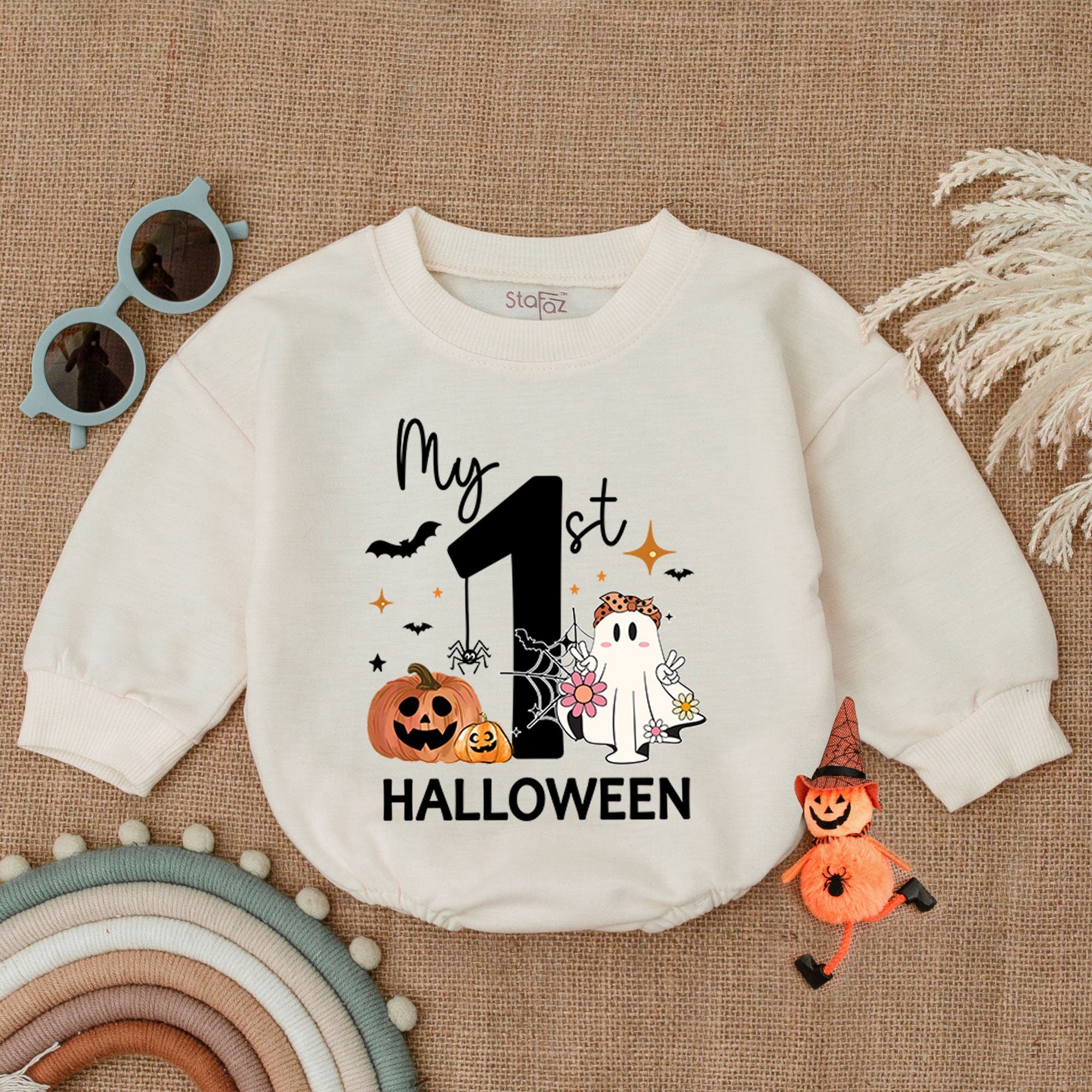 Baby Girl My 1st Halloween Romper with Pumpkin Ghost Design Soft Cotton Outfit Ideal Baby Shower Gift for Cute Halloween Celebration