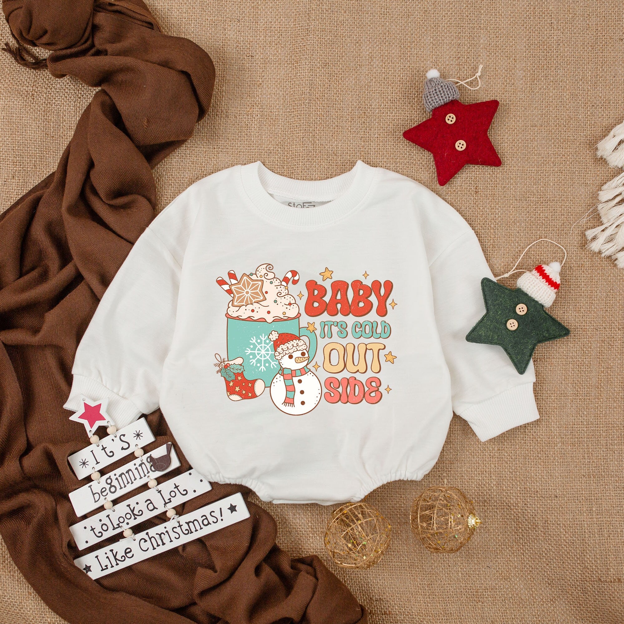 Baby It's Cold Outside Snowman Christmas Bodysuit Cozy Infant Holiday Outfit Retro Santa Design Cotton Soft Baby Gift