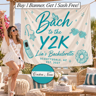 Bach to the Y2K Silk Banner with Custom Name, Retro Bachelorette Party Decor, Scottsdale AZ, Personalized Bridal Shower Backdrop
