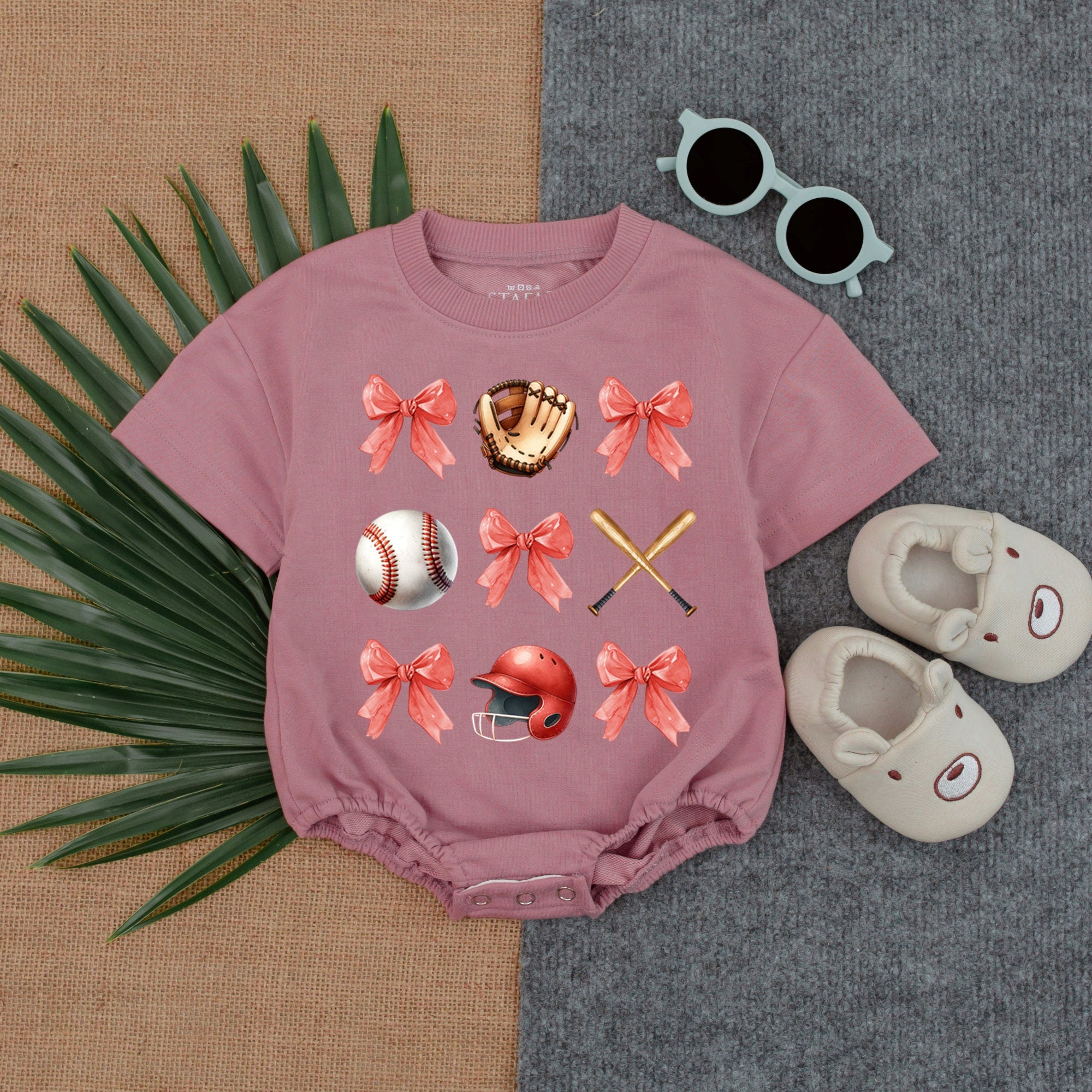 Baseball Bow Baby Romper Cheerful Game Day Outfit Earthy Tones Birthday Gift Soft Cotton Newborn Toddler Girl Boy Clothes