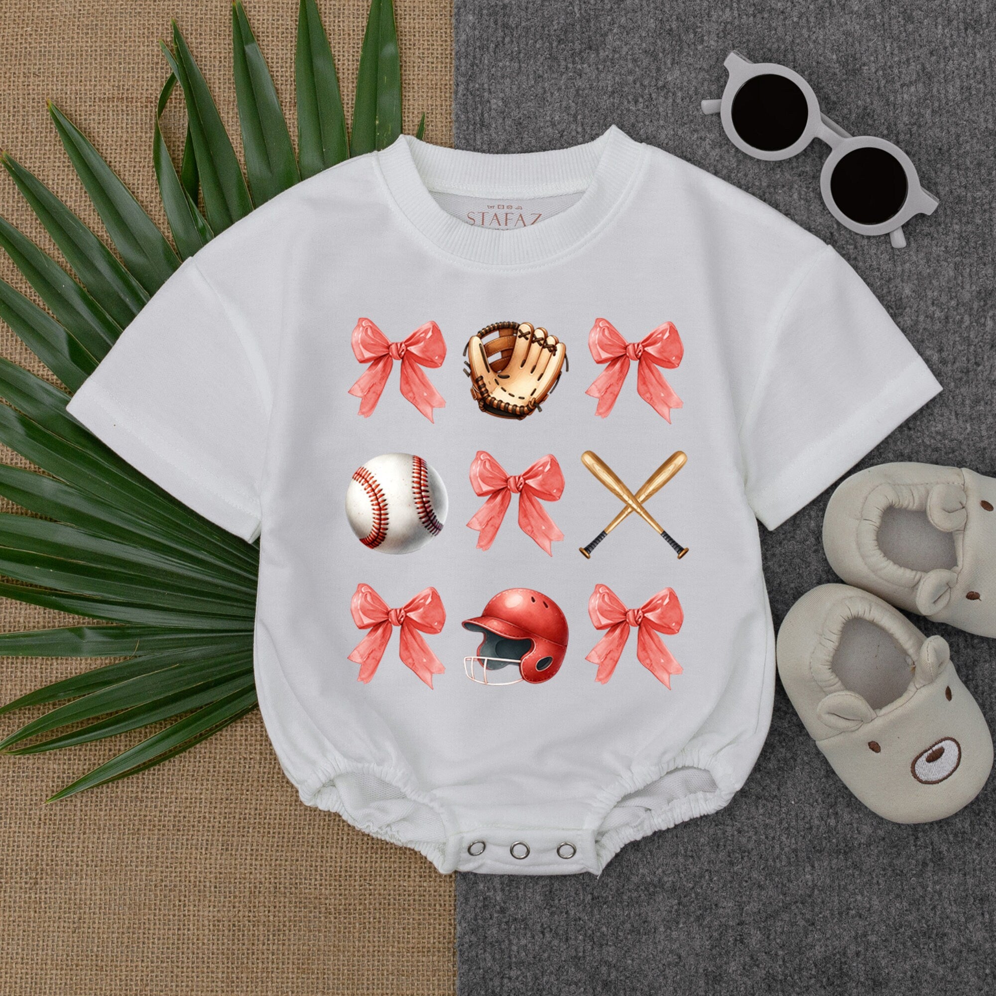 Baseball Bow Baby Romper Cheerful Game Day Outfit Earthy Tones Birthday Gift Soft Cotton Newborn Toddler Girl Boy Clothes
