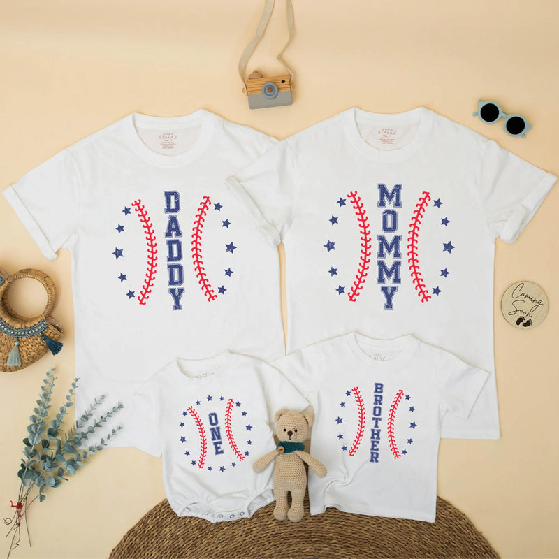 Baseball First Birthday Family Matching Shirts for Baby Boy, Mom, Dad, and Siblings, Vintage Americana Design, Custom Sport Party Outfit