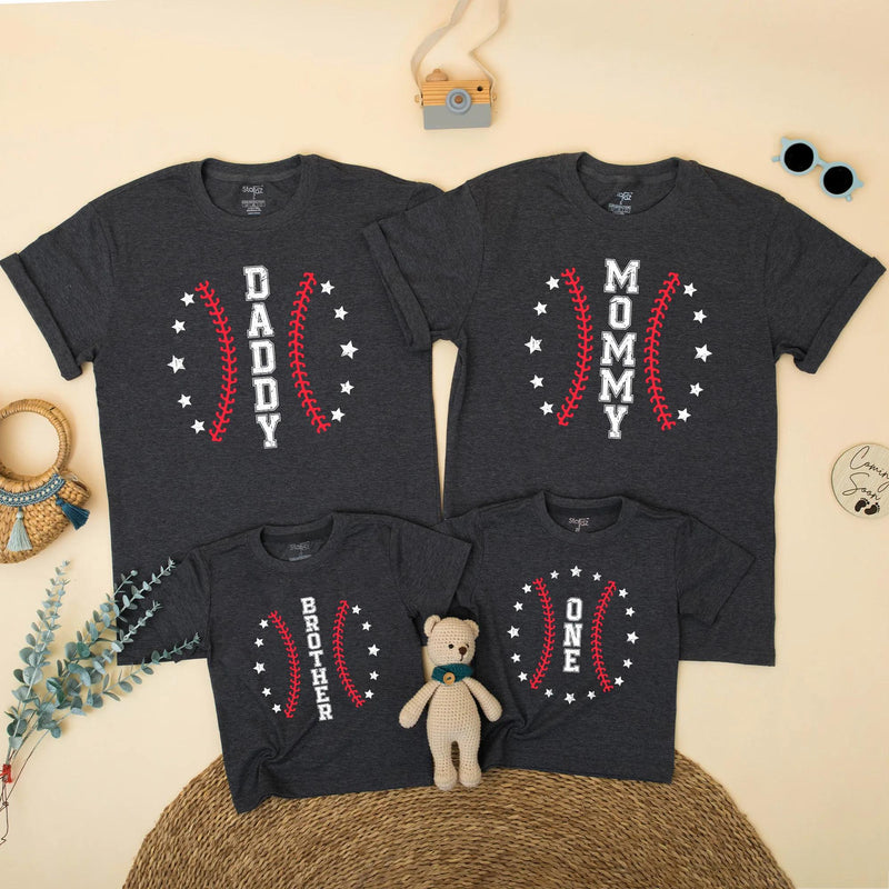 Baseball First Birthday Family Matching Shirts for Baby Boy, Mom, Dad, and Siblings, Vintage Americana Design, Custom Sport Party Outfit