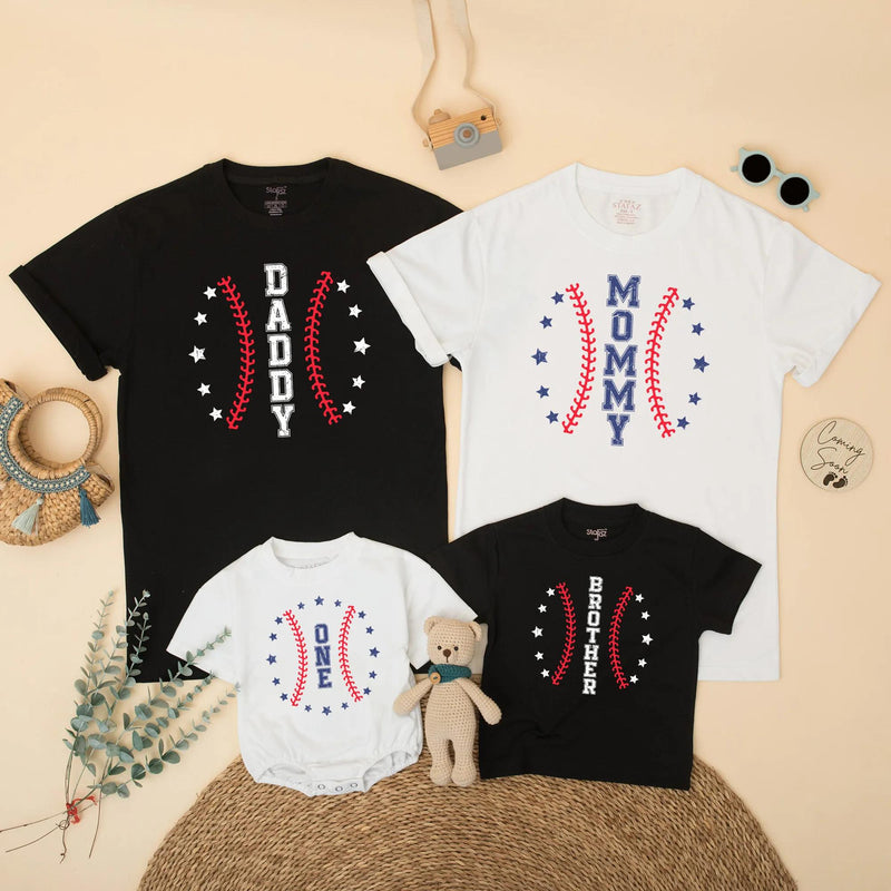 Baseball First Birthday Family Matching Shirts for Baby Boy, Mom, Dad, and Siblings, Vintage Americana Design, Custom Sport Party Outfit