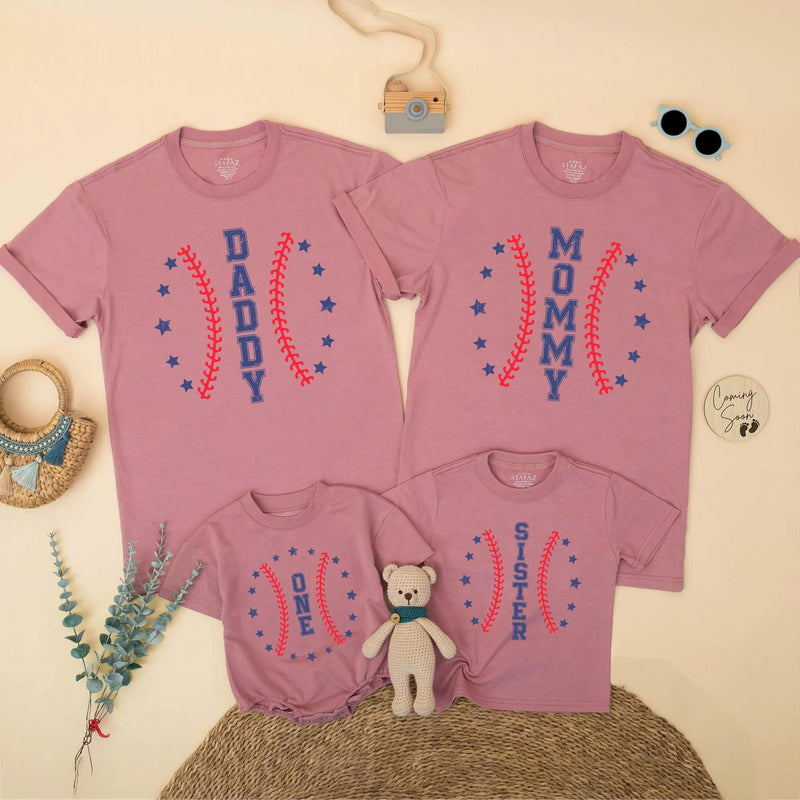 Baseball First Birthday Family Matching Shirts for Baby Boy, Mom, Dad, and Siblings, Vintage Americana Design, Custom Sport Party Outfit