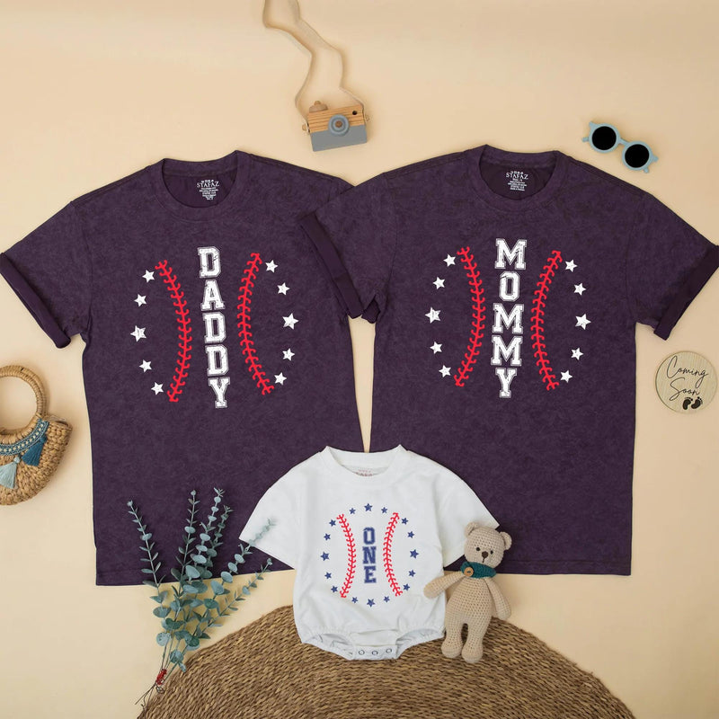 Baseball First Birthday Family Matching Shirts for Baby Boy, Mom, Dad, and Siblings, Vintage Americana Design, Custom Sport Party Outfit