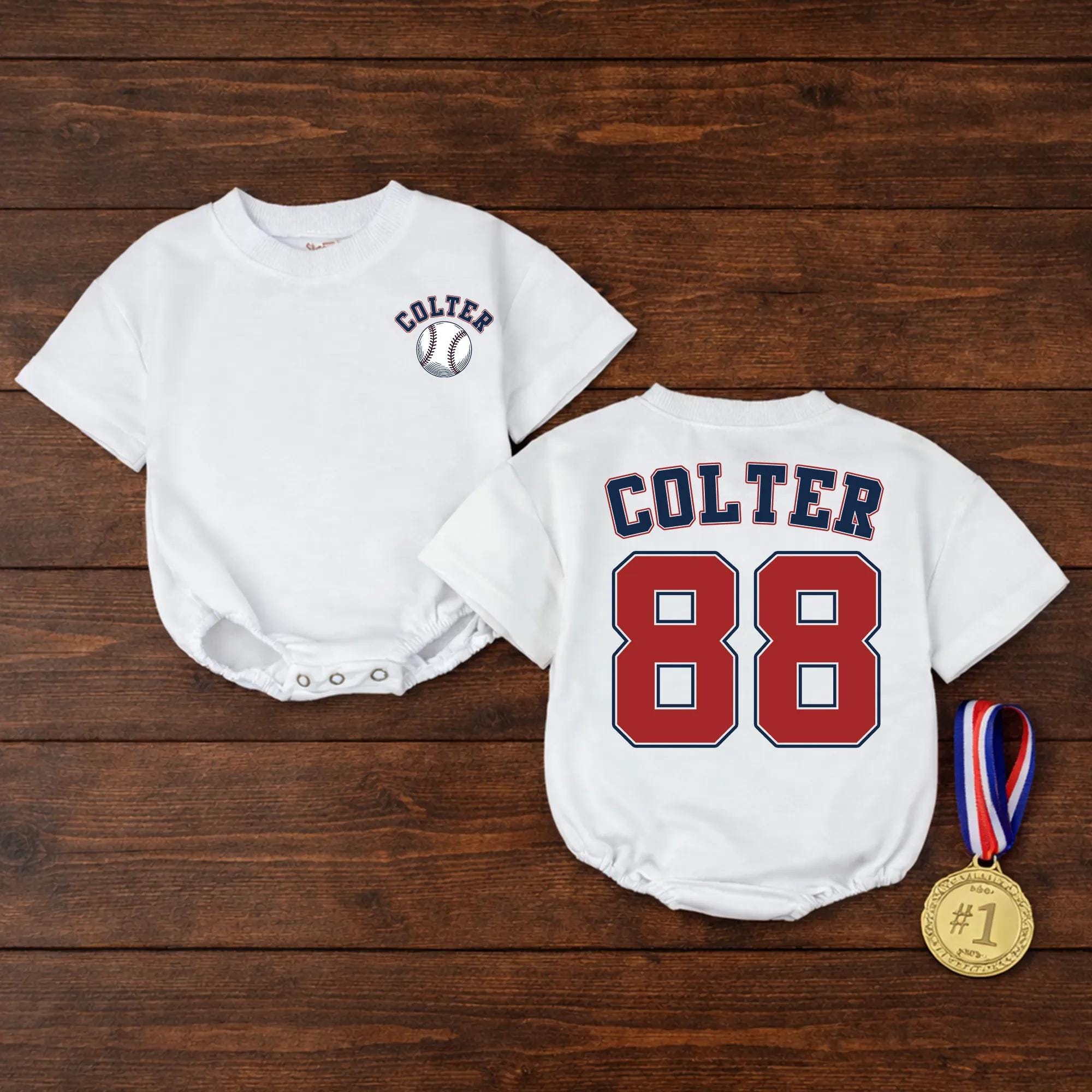 Baseball Name & Number Baby Romper with Team Logo Design, Custom Infant Outfit for Game Day, Baby Shower Gift, Matching Family Look