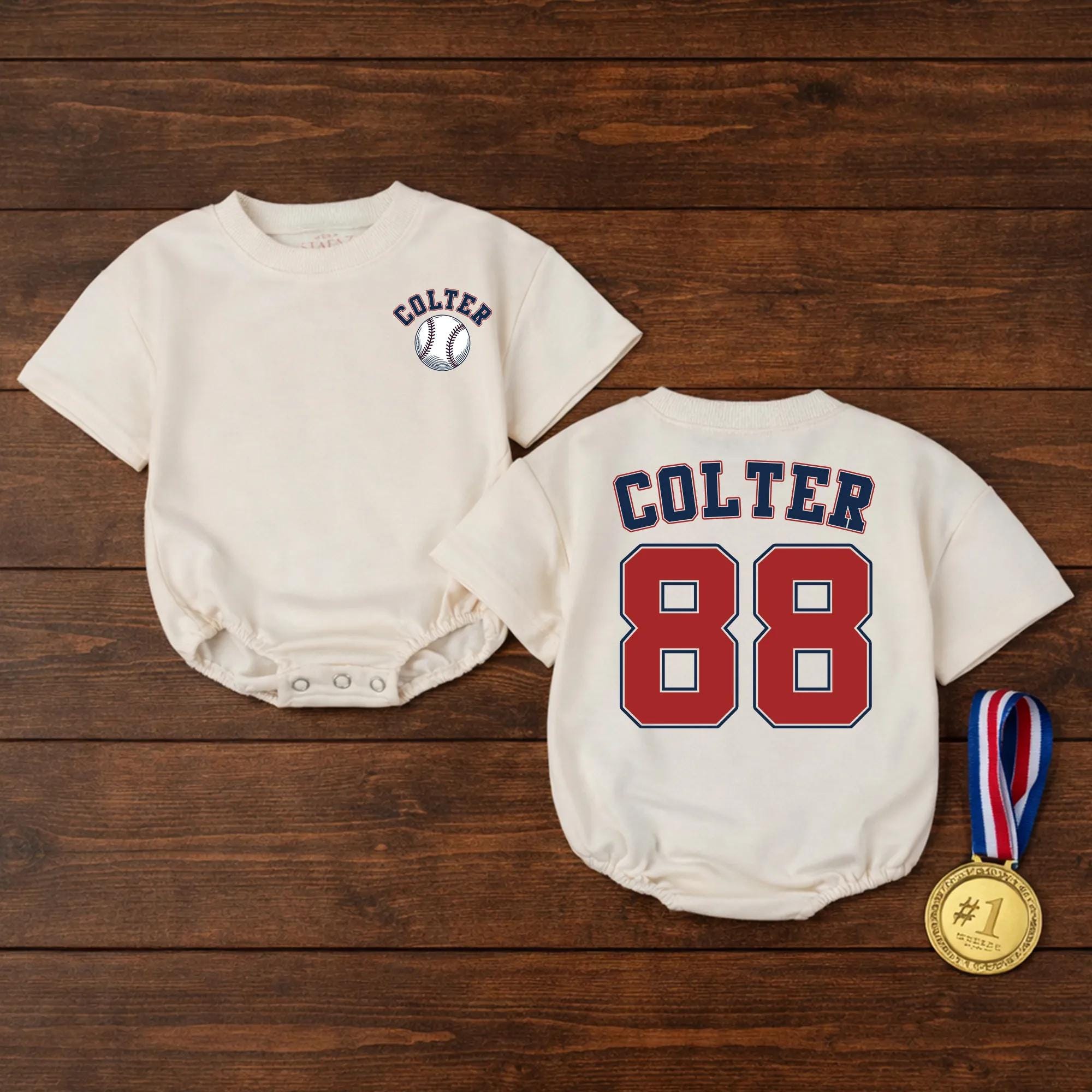 Baseball Name & Number Baby Romper with Team Logo Design, Custom Infant Outfit for Game Day, Baby Shower Gift, Matching Family Look