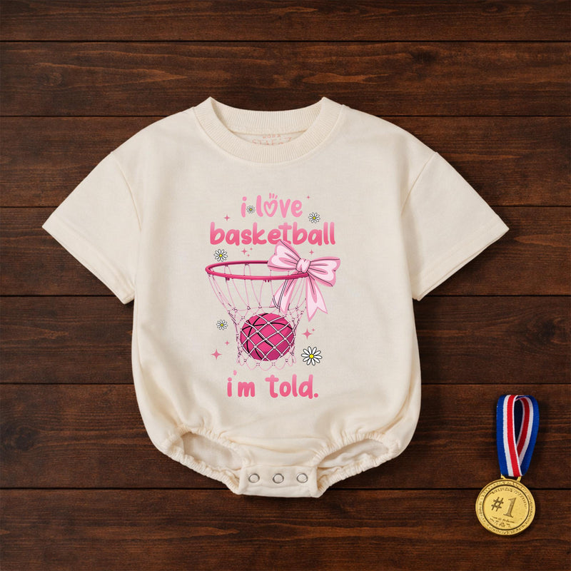 Basketball Baby Girl Bubble Romper Pink Bow Daisy Sparkle Design I Love Basketball I'm Told Outfit for Game Day Infant Toddler Gift