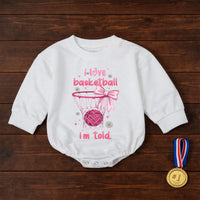 Basketball Baby Girl Bubble Romper Pink Bow Daisy Sparkle Design I Love Basketball I'm Told Outfit for Game Day Infant Toddler Gift