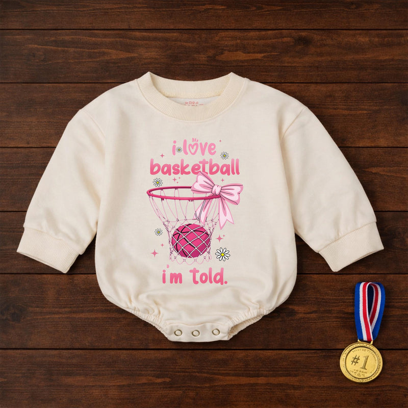 Basketball Baby Girl Bubble Romper Pink Bow Daisy Sparkle Design I Love Basketball I'm Told Outfit for Game Day Infant Toddler Gift