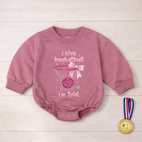 Basketball Baby Girl Bubble Romper Pink Bow Daisy Sparkle Design I Love Basketball I'm Told Outfit for Game Day Infant Toddler Gift