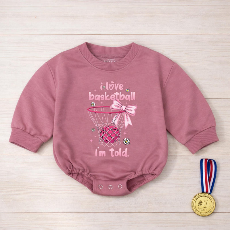 Basketball Baby Girl Bubble Romper Pink Bow Daisy Sparkle Design I Love Basketball I'm Told Outfit for Game Day Infant Toddler Gift